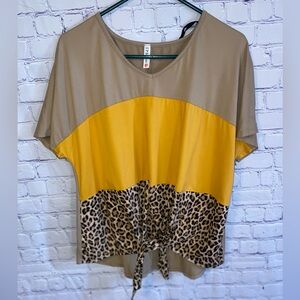 3/$20 Stylish Yellow and Tan Leopard Print Women's Top